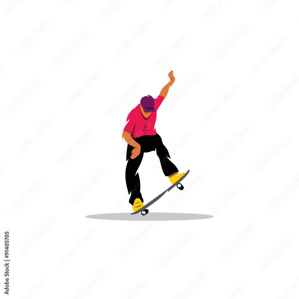 Skateboarder man jumping sign. Vector Illustration.