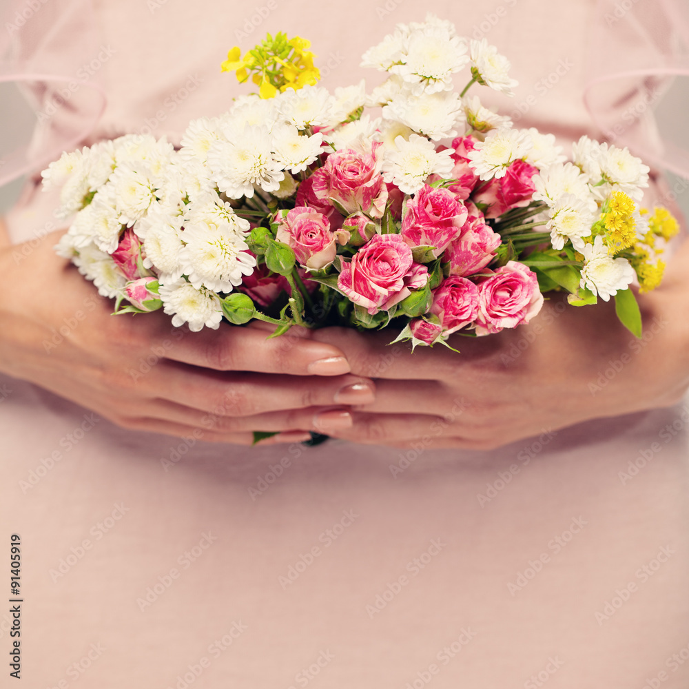 Floral Background for Greeting Card. Blossom Flowers in Female H Floral Background for Greeting Card. Blossom Flowers in Female H