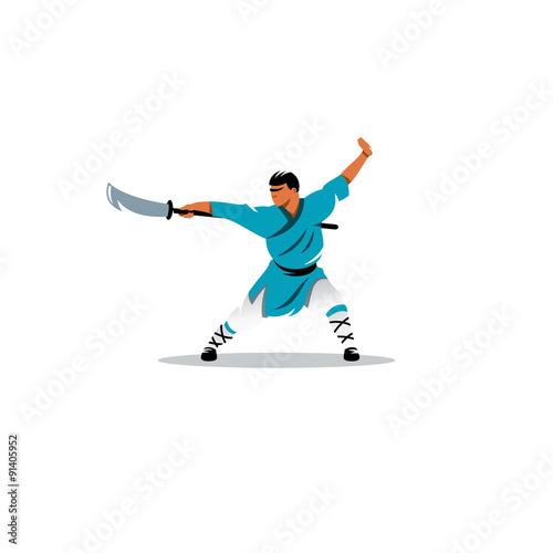Shaolin monk with a sword sign. Vector Illustration.