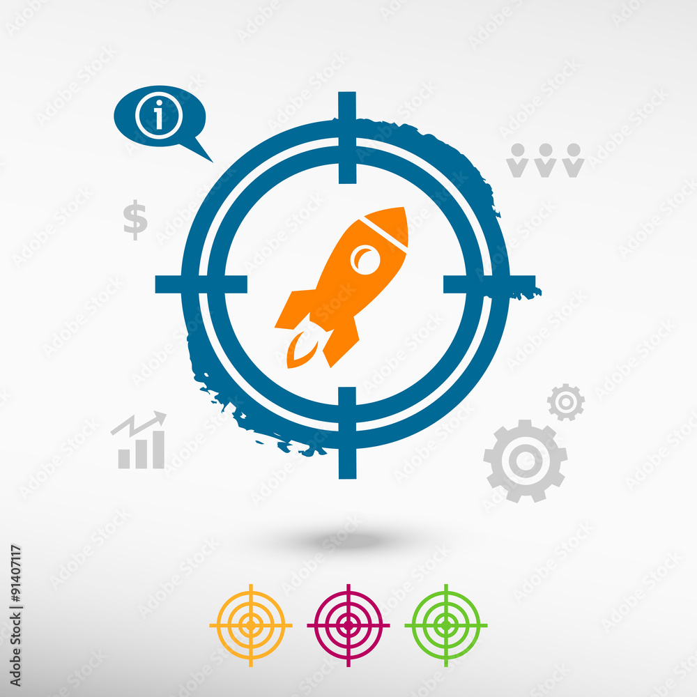 Rocket icon on target icons background Rocket icon on target icons background