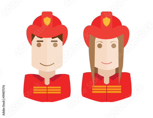 Illustration of the firemen on a white background avatars set womand and man