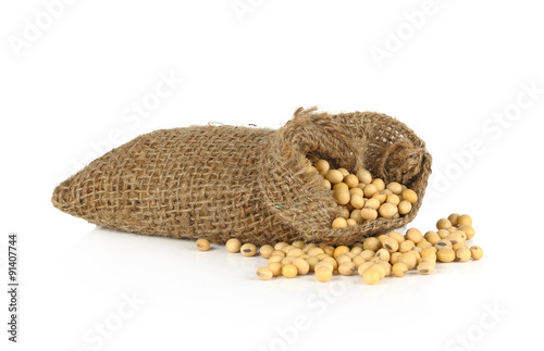 soybean isolated in sack on white background