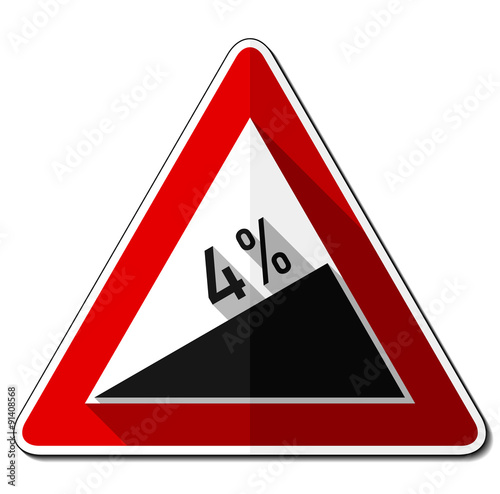 Gefahrzeichen flach – Steigung 4%