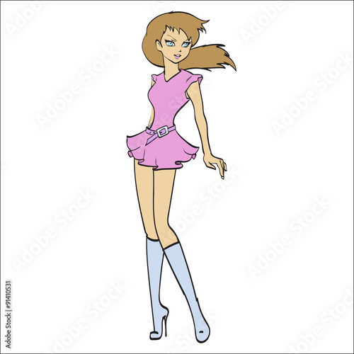 there is a girl in a pink dress and boots vector