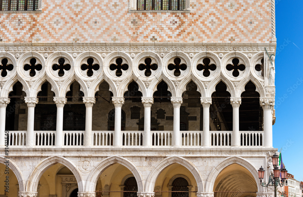 Naklejka premium The Doge Palace - Venice Italy / Detail of the Doge Palace (Palazzo Ducale) in St. Mark Square, Venice (UNESCO world heritage site), Veneto, Italy