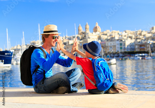 father and son travel in Malta, Europe