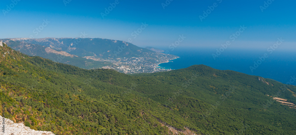 Panoramic view on Yalta city from the Ai-Petri mountain on Crimean peninsula