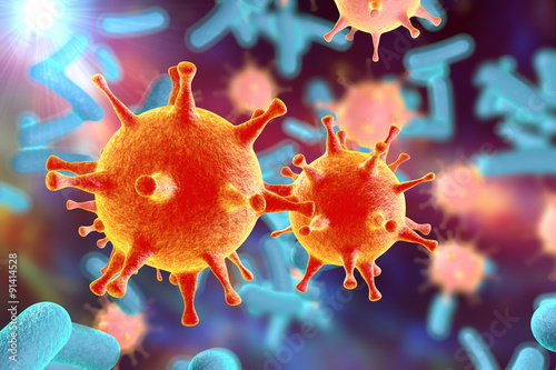 Fotografi Bacteria and viruses on colorful background