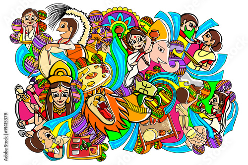 Happy Durga Puja doodle drawing photo