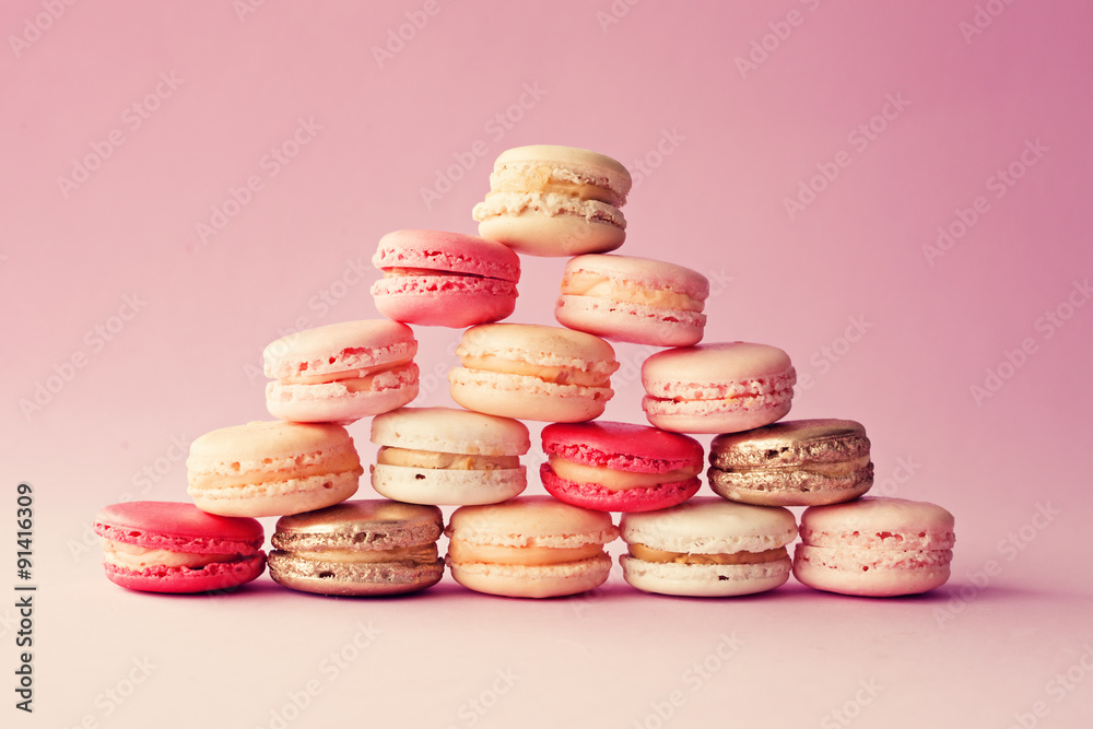 Fototapeta premium Macaroons stacked in a pyramid shape