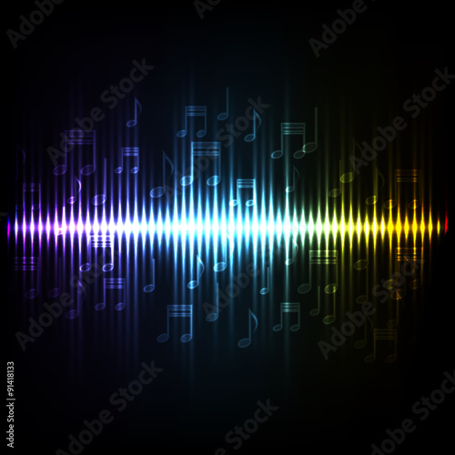 Sound waves oscillating glow light. Abstract technology background
