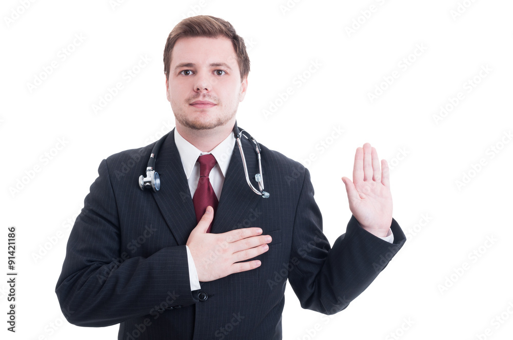 Medic or doctor making Hippocrates oath concept Medic or doctor making Hippocrates oath concept