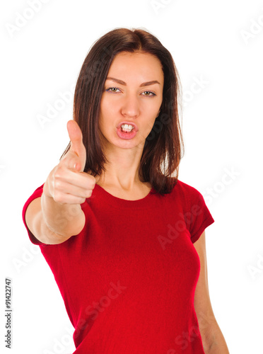 woman pointing her finger at you