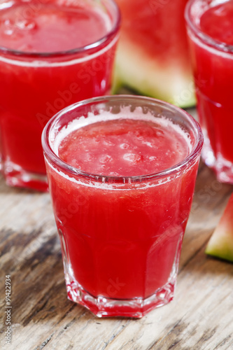 Fresh watermelon juice, selective focus