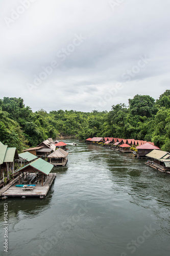 floating house in river Kwai. Taken at Sai Yok Yai waterfall. Kanchanaburi of Thailand.