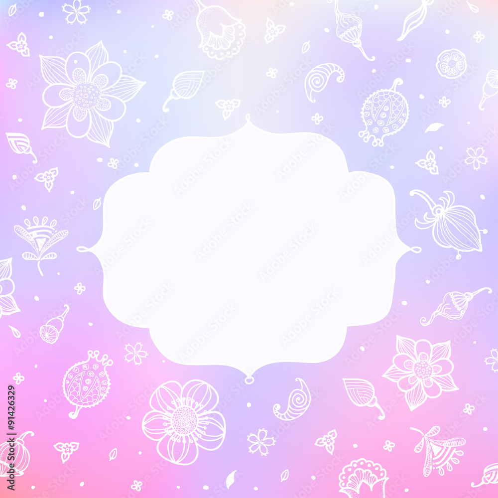 Bright pink floral  pattern with doodle flowers