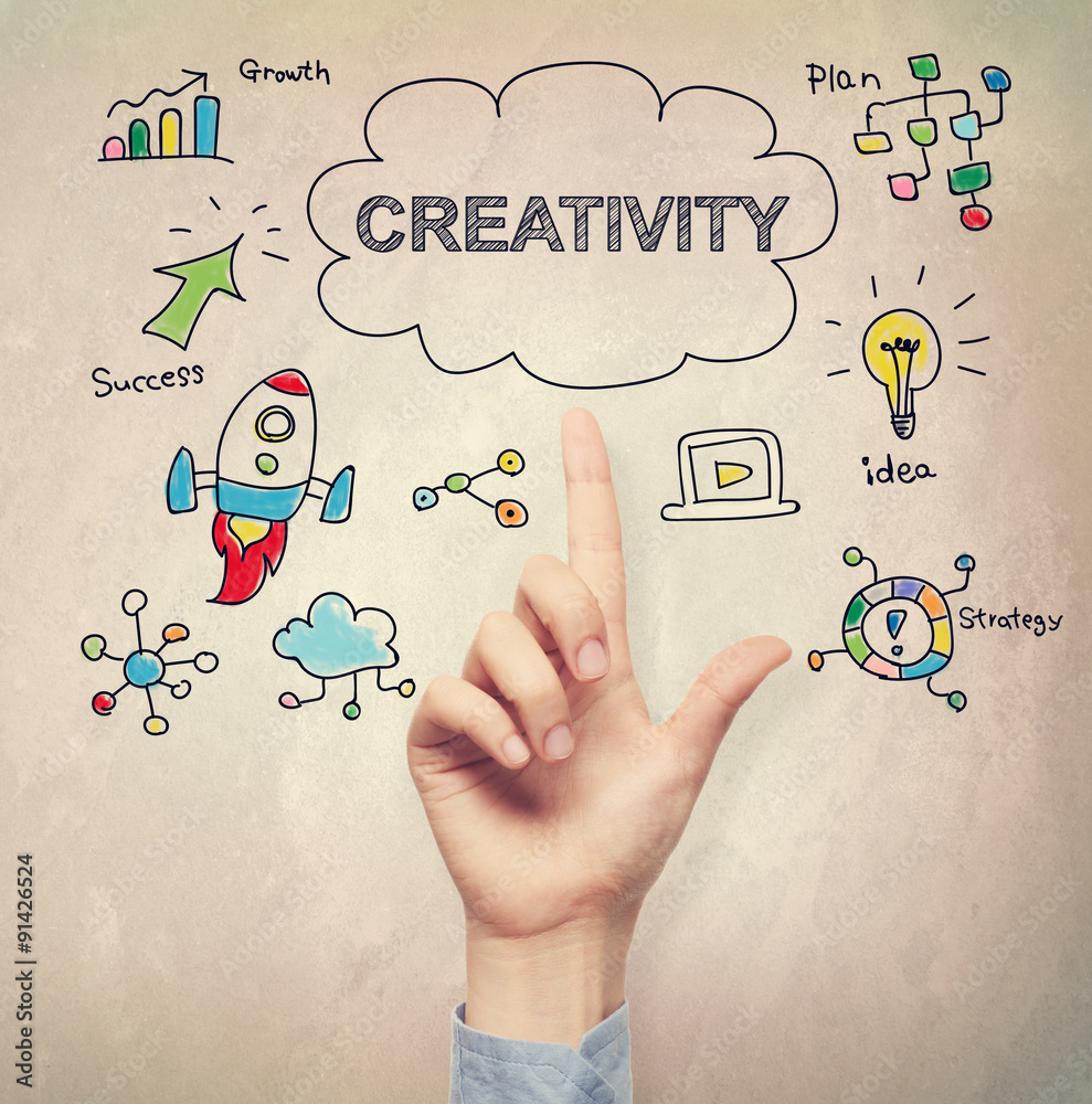 Hand pointing at creativity concept Hand pointing at creativity concept