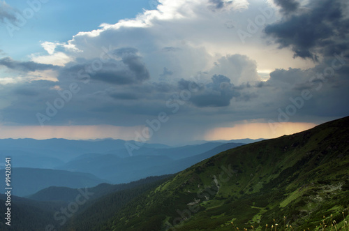 Colorful summer sunrise in the Carpathian mountains.