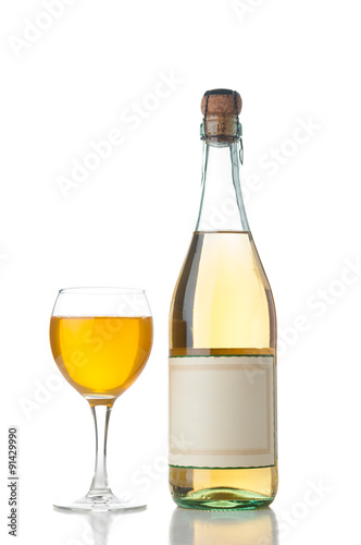 Wineglass and bottle isolated on white background