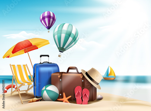 3D Realistic Summer Travel and Vacation Poster Design