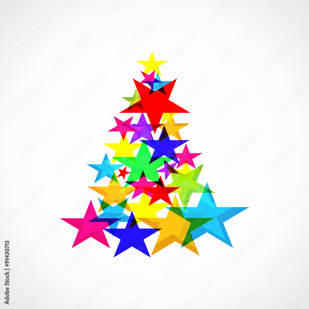 Background with Christmas tree made up of colored stars Background with Christmas tree made up of colored stars