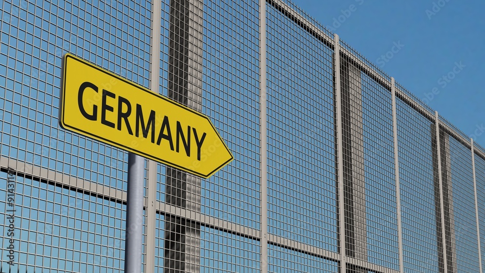 Obraz premium Germany Signpost on metall fence / border fence