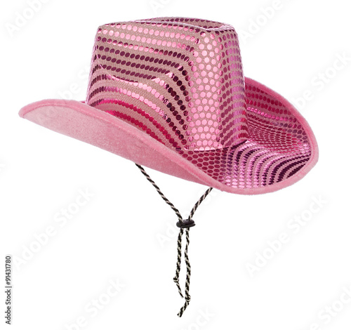 Glittery pink cowgirl hat, isolated on white