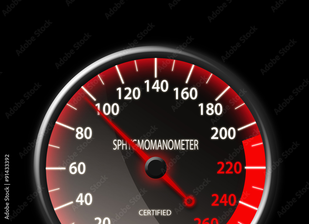 Tachometer-like sphygmomanometer on black background Tachometer-like sphygmomanometer on black background