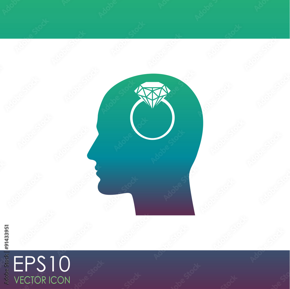 Human profile with diamond ring vector icon. Human profile with diamond ring vector icon.