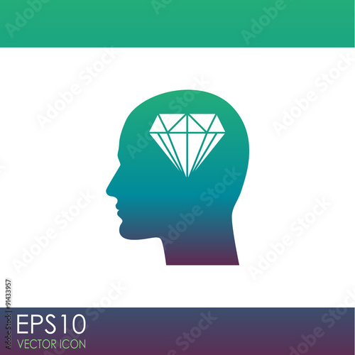 Human profile with diamond vector icon.