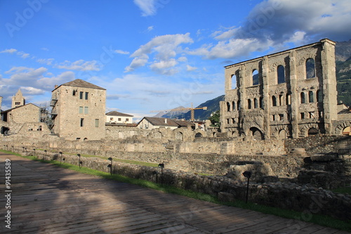 Ruins of Roman theater in Aosta, Italy
