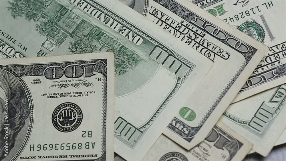 American Money Large Bills Falling