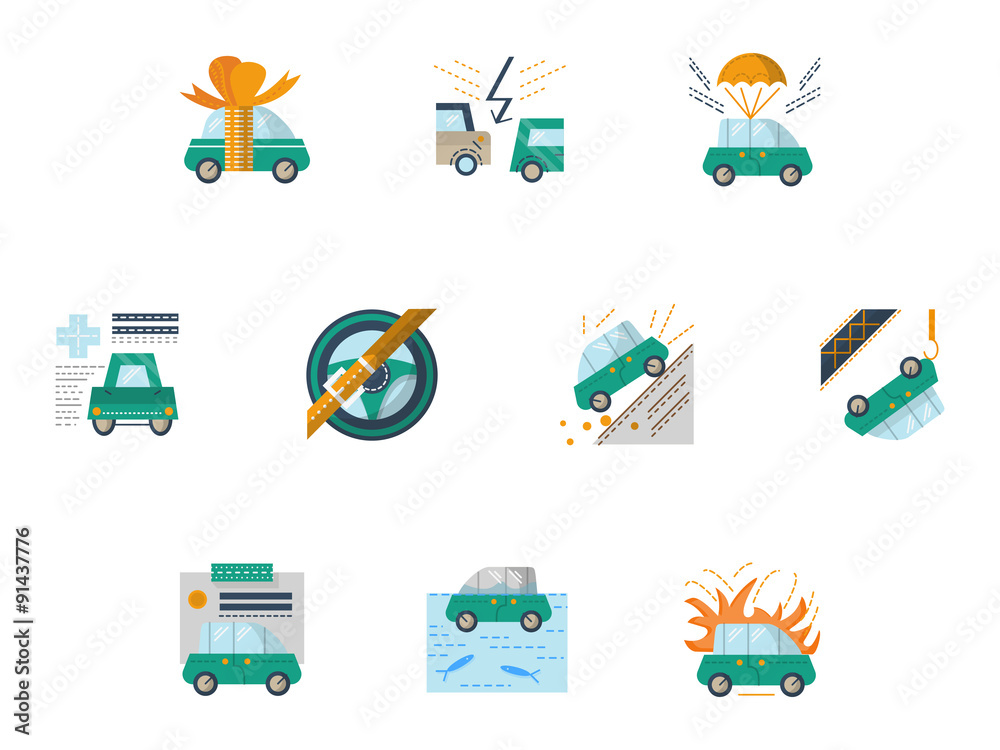 Naklejka premium Colored icons for car insurance