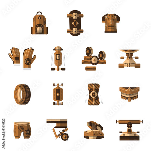 Brown flat vector icons for longboarder
