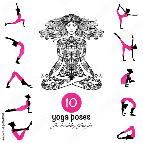 Yoga poses asanas pictograms composition poster
