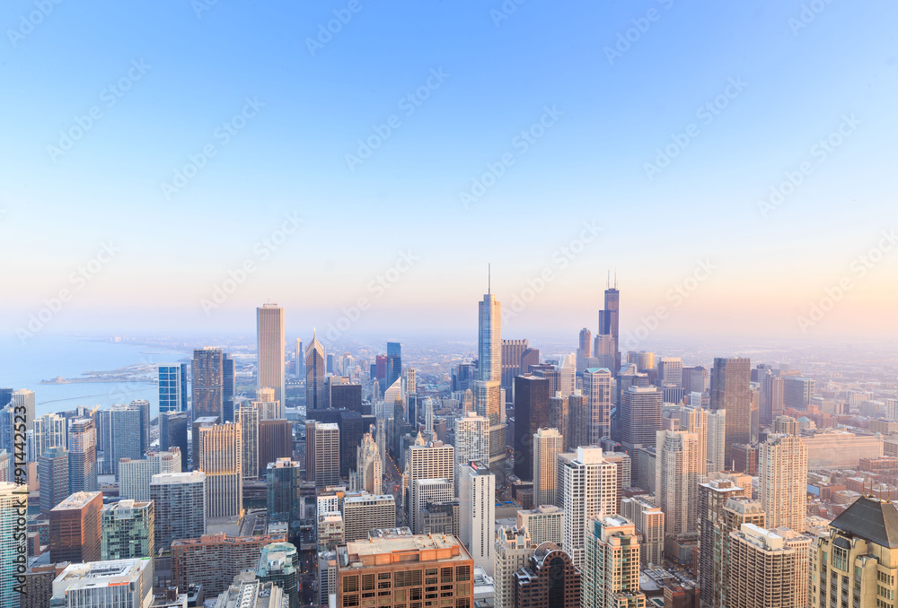 Obraz premium Chicagowski linia horyzontu widok nad jezioro michigan.