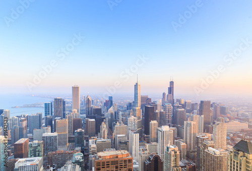 Chicago skyline view over Lake Michigan.