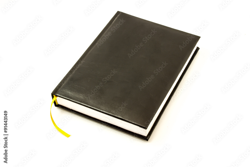 Simple black leather memo pad for note with yellow bookmark Simple black leather memo pad for note with yellow bookmark
