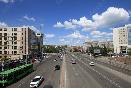 KRASNOYARSK  RUSSIA - JULY 16  2013  View of Veinbaum street from a pedestrian bridge