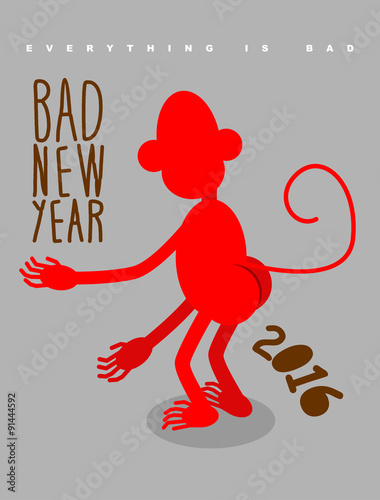Bad new year. Everything is bad. Red monkey stands back. Christm