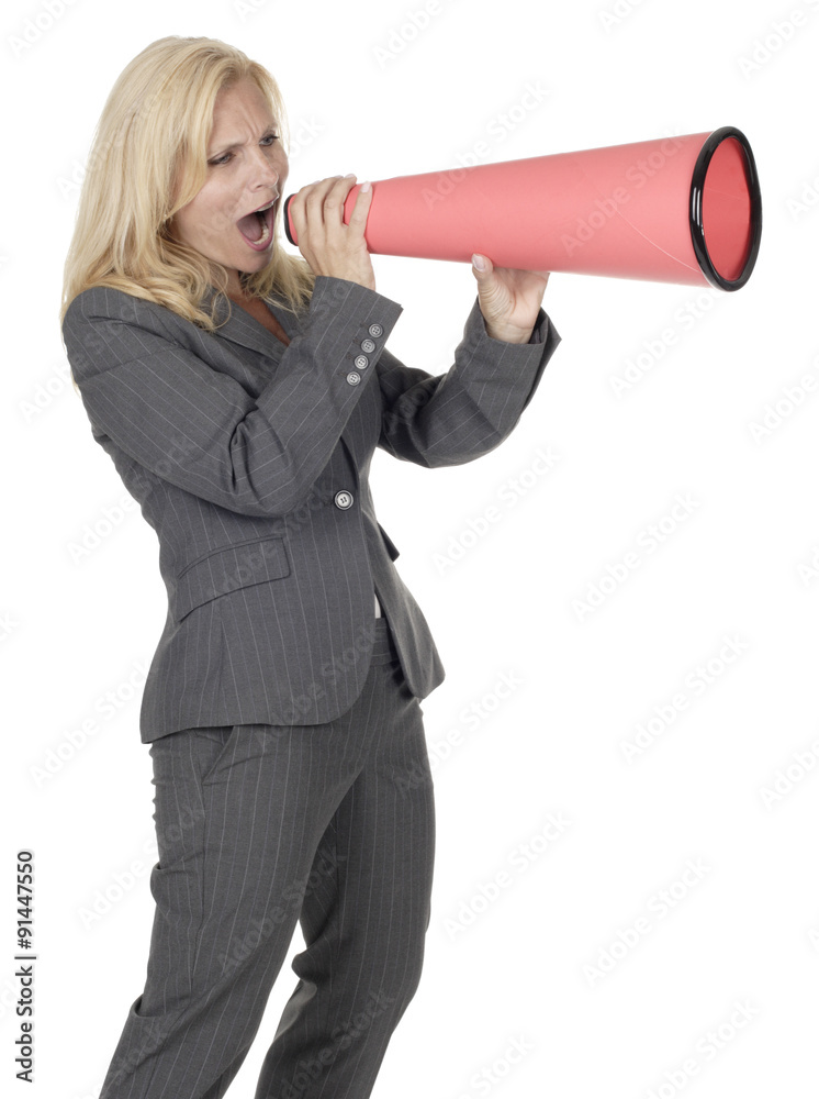 Naklejka premium Business Woman Shouting Through Megaphone
