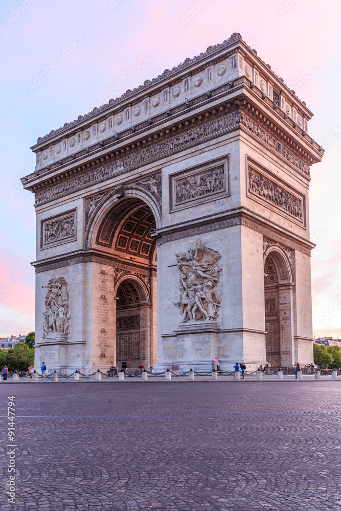 Arc de Triomphe Paris city at sunset