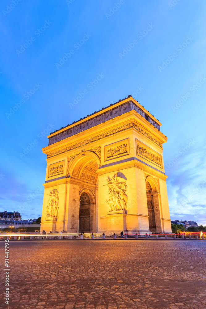 Arc de Triomphe Paris city at night