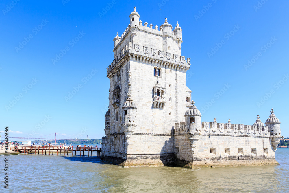 Belem Tower on the Tagus river city landmark in Lisbon