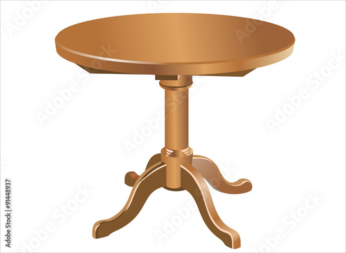 antique wooden round table isolated on white