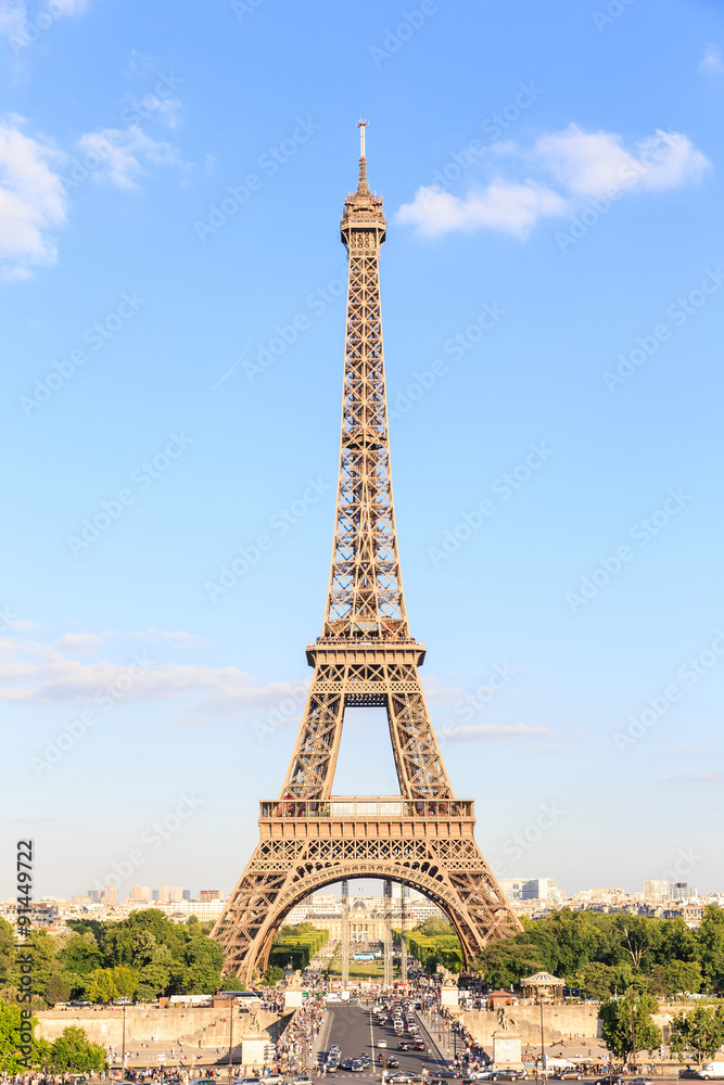 Eiffel Tower with blue sky, Paris