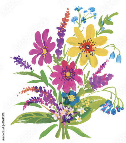 Watercolor flowers in classical style on a white background