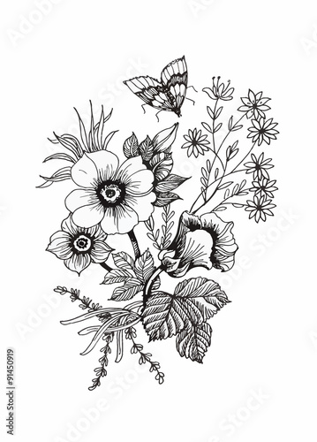 Beautiful monochrome, black and white flower isolated. Hand