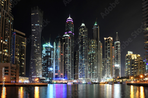 Skyscrapers of Dubai Marina in the night