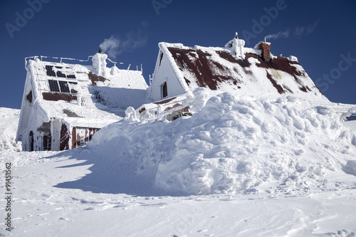 Mountain shelter on top of the hill